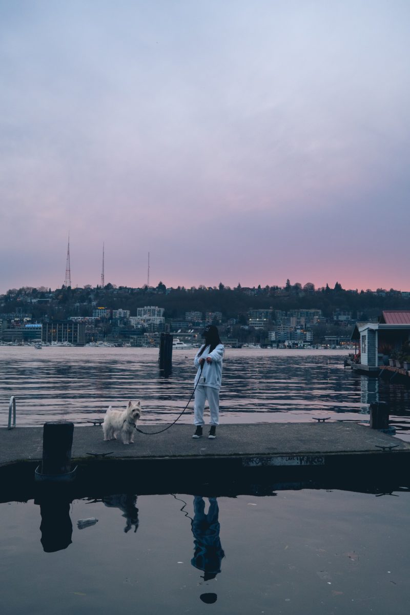 Woman with dog in Seattle